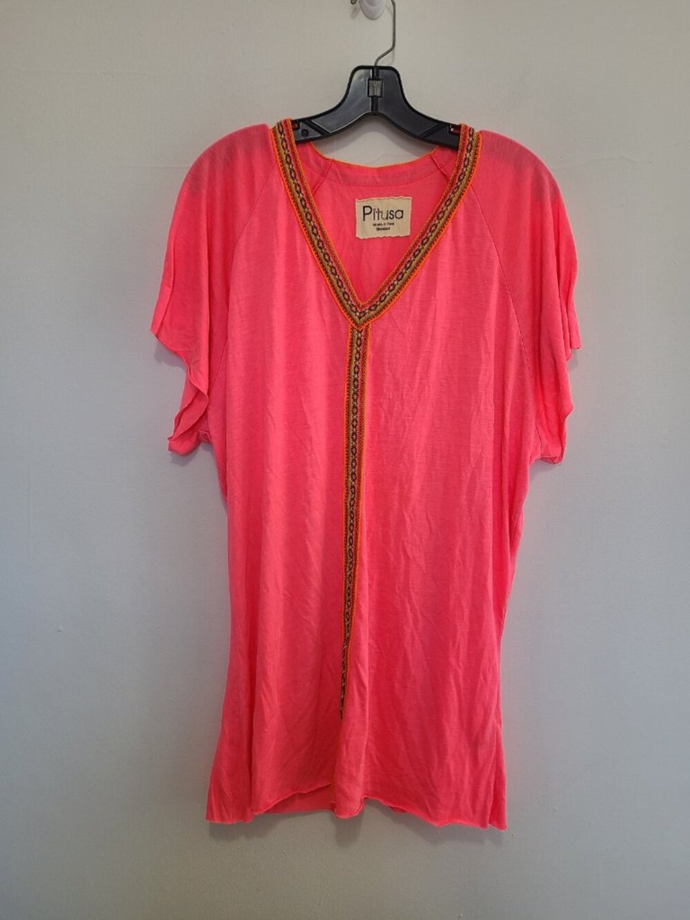 Pitusa Mini Pima Abaya Dress Swim Cover Up Neon Pink